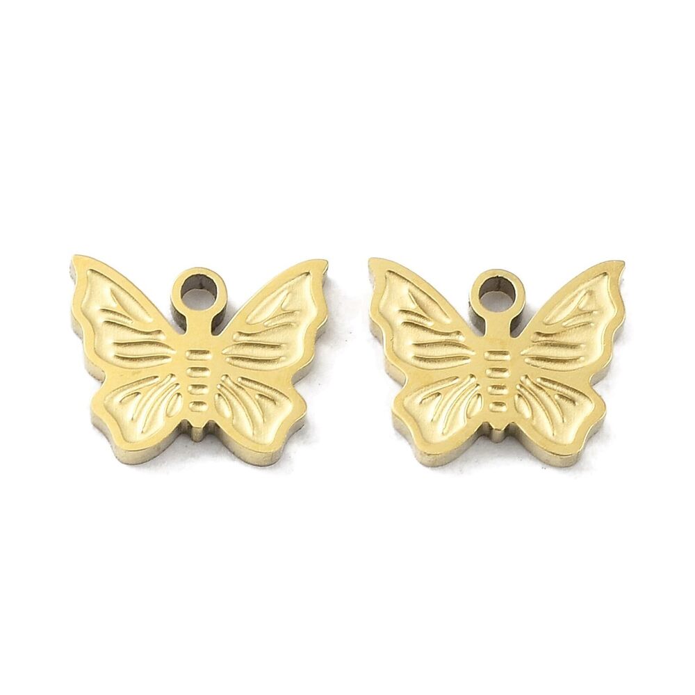 1995 10 pcs Golden Color 316L Stainless Steel Butterfly Charms Spring